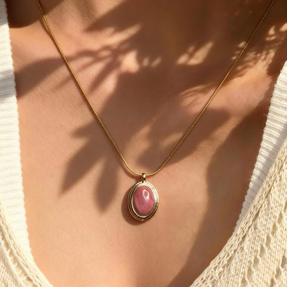 Pink Stone Oval Pendant Necklace