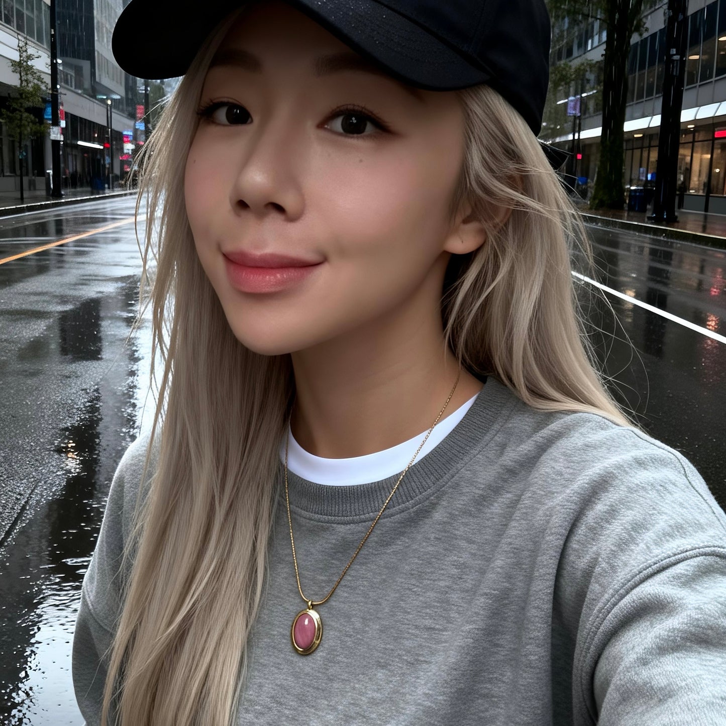 Pink Stone Oval Pendant Necklace