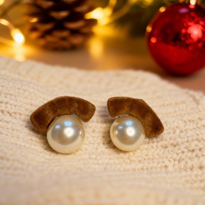 Brown Velvet Pearl Stud Earrings