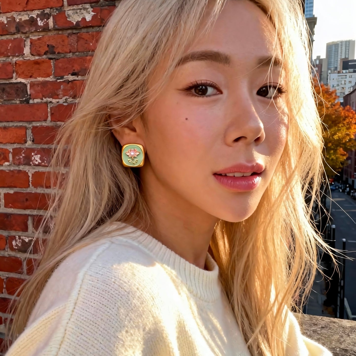 Green Jade Blossom Pearl Earrings