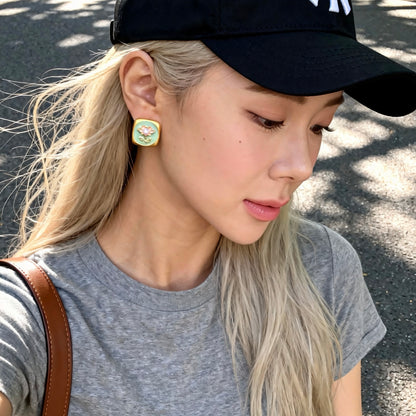 Green Jade Blossom Pearl Earrings