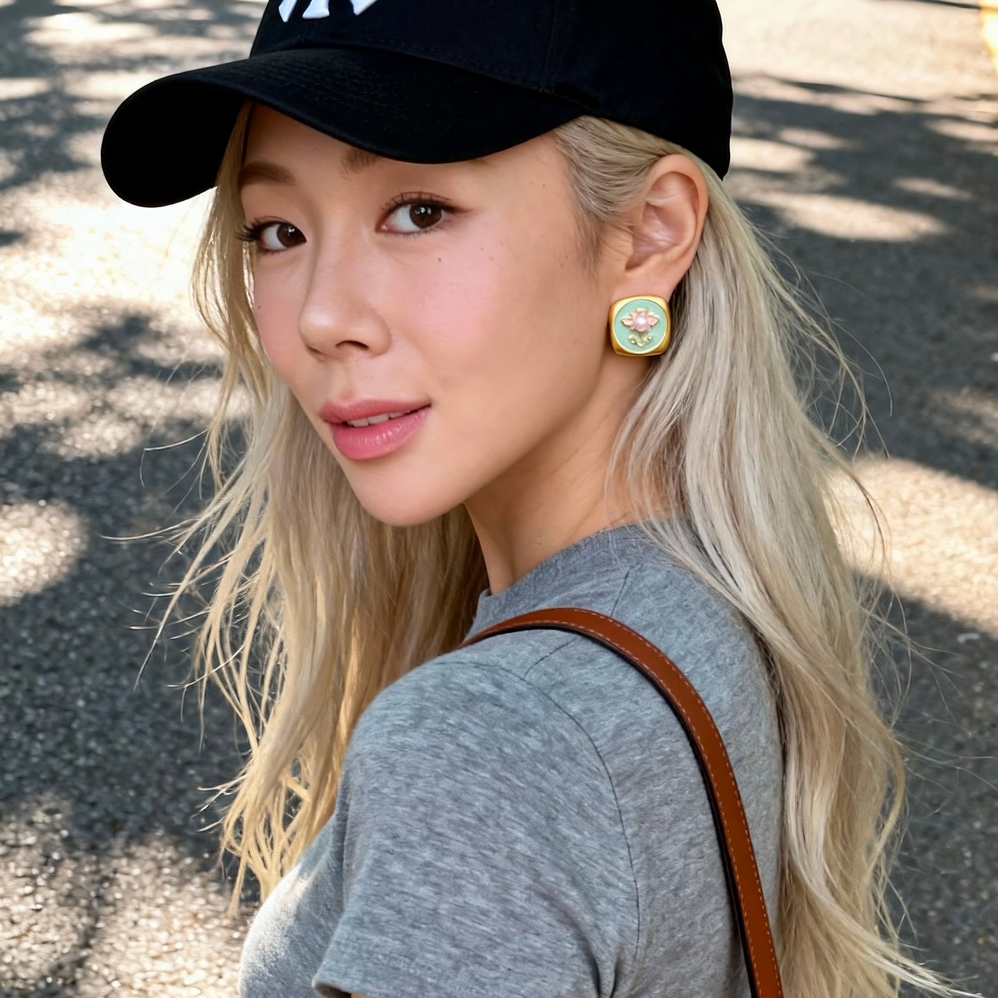 Green Jade Blossom Pearl Earrings