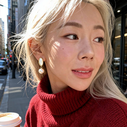 Baroque Pearl & Oval Shell Drop Earrings