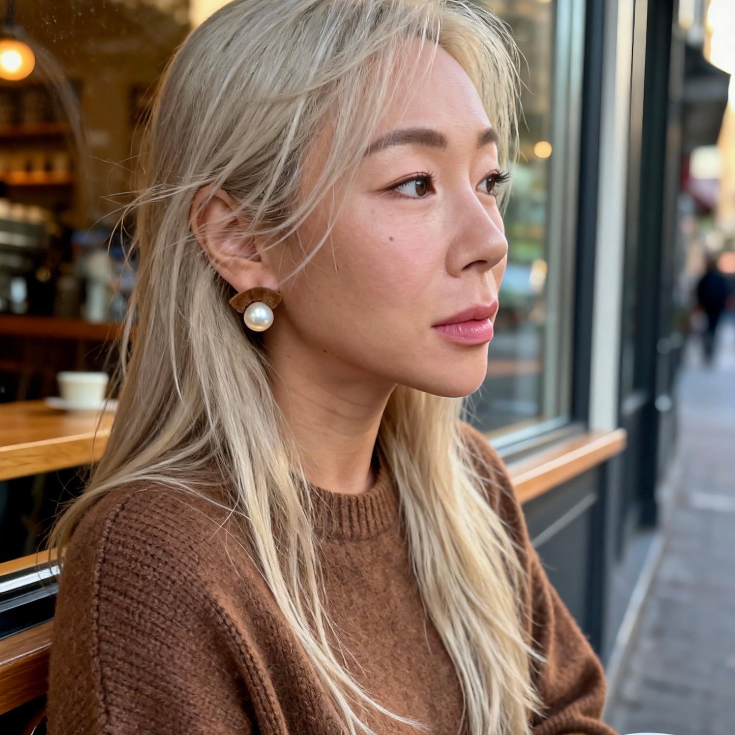 Brown Velvet Pearl Stud Earrings