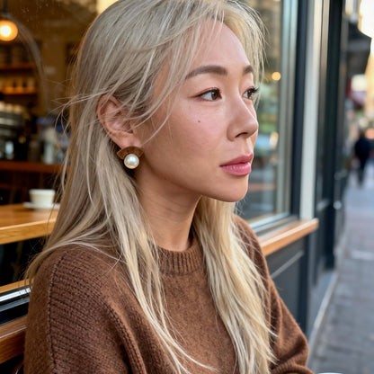 Brown Velvet Pearl Stud Earrings