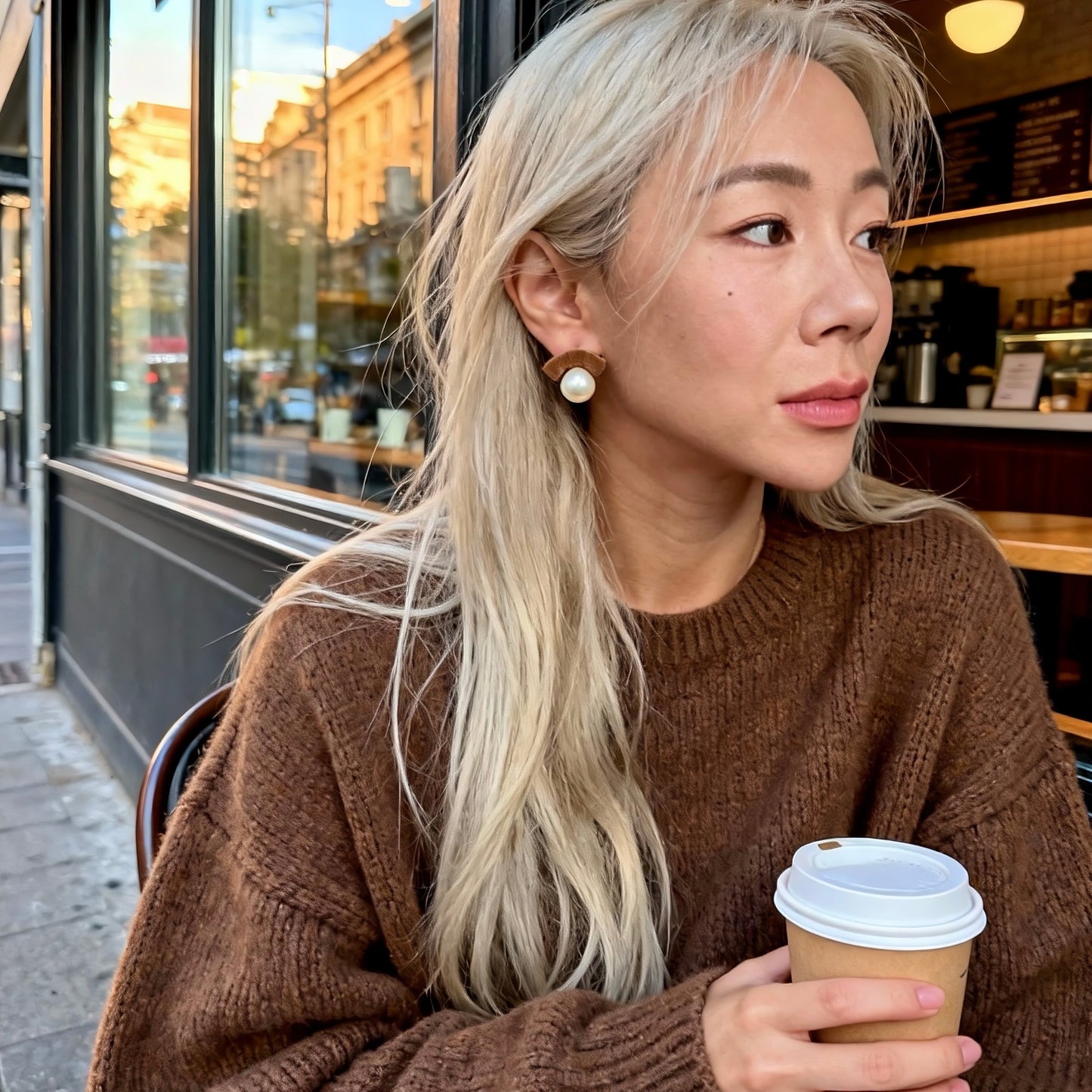 Brown Velvet Pearl Stud Earrings