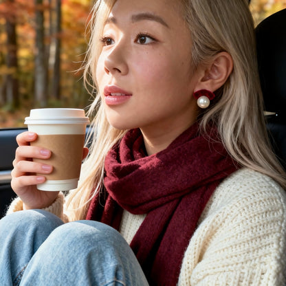Red Velvet Pearl Stud Earrings