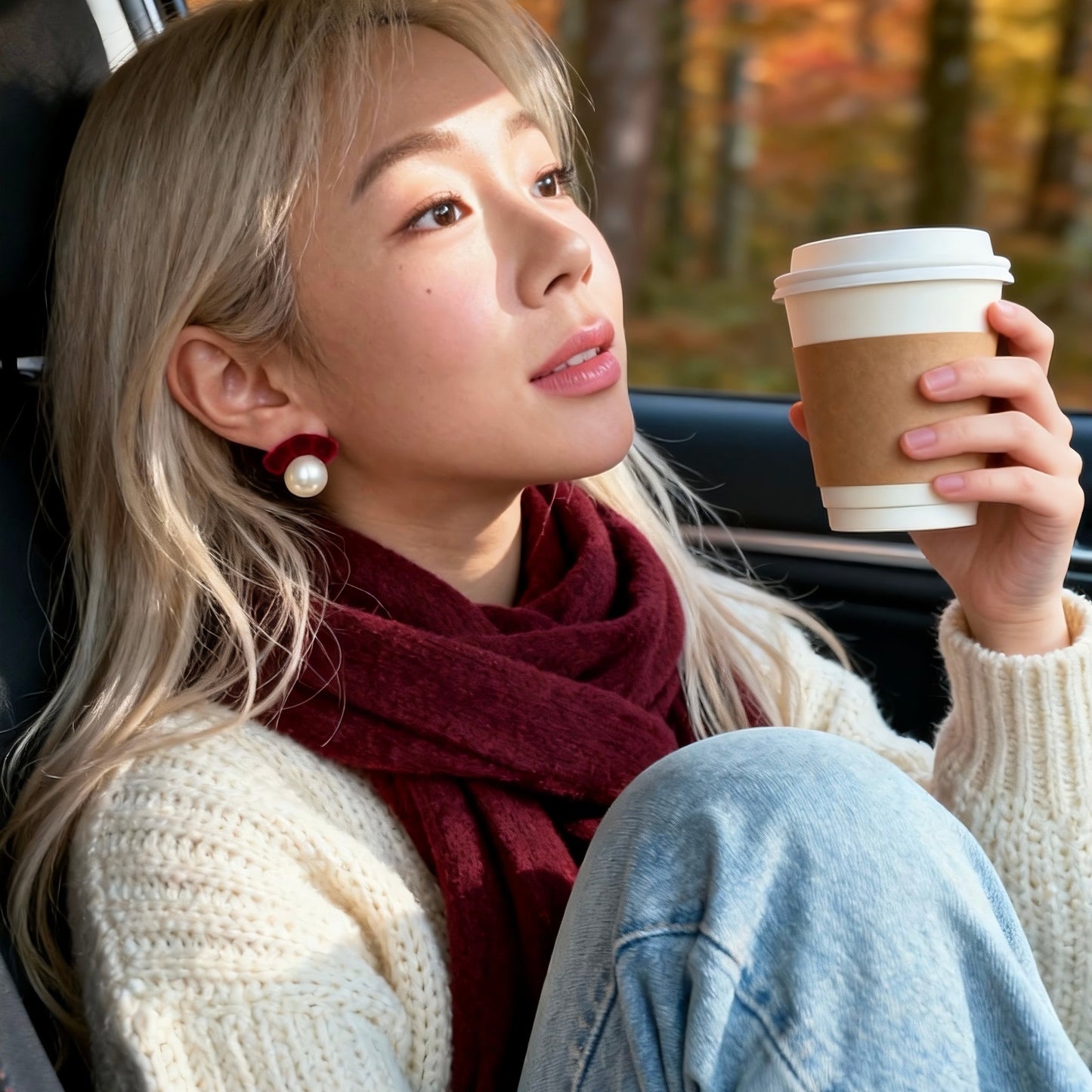 Red Velvet Pearl Stud Earrings