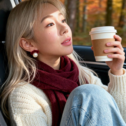 Red Velvet Pearl Stud Earrings