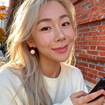 Red Velvet Pearl Stud Earrings