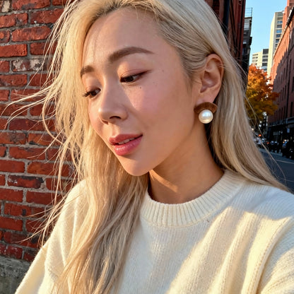 Brown Velvet Pearl Stud Earrings
