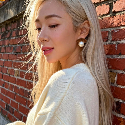 Brown Velvet Pearl Stud Earrings