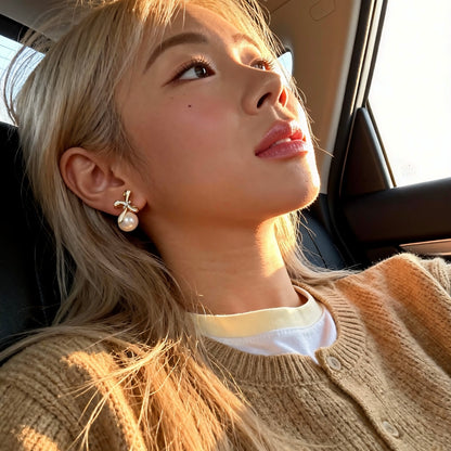 Bow Pearl Baroque Drop Earrings