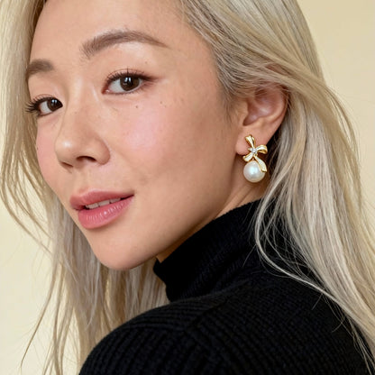 Bow Pearl Baroque Drop Earrings