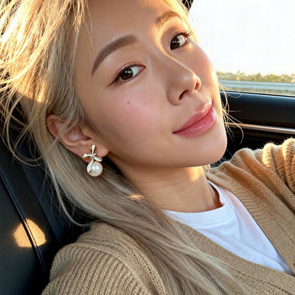 Bow Pearl Baroque Drop Earrings