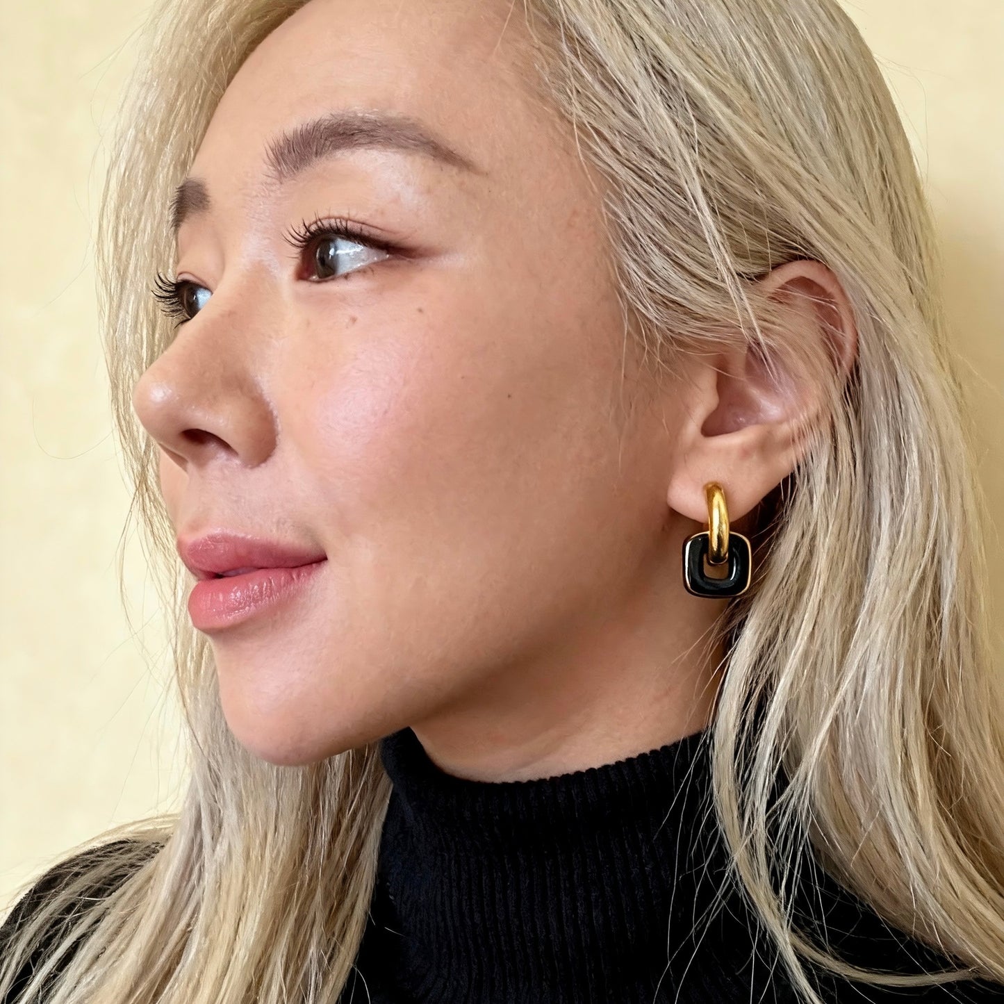 Gold & Black Linked Hoop Earrings