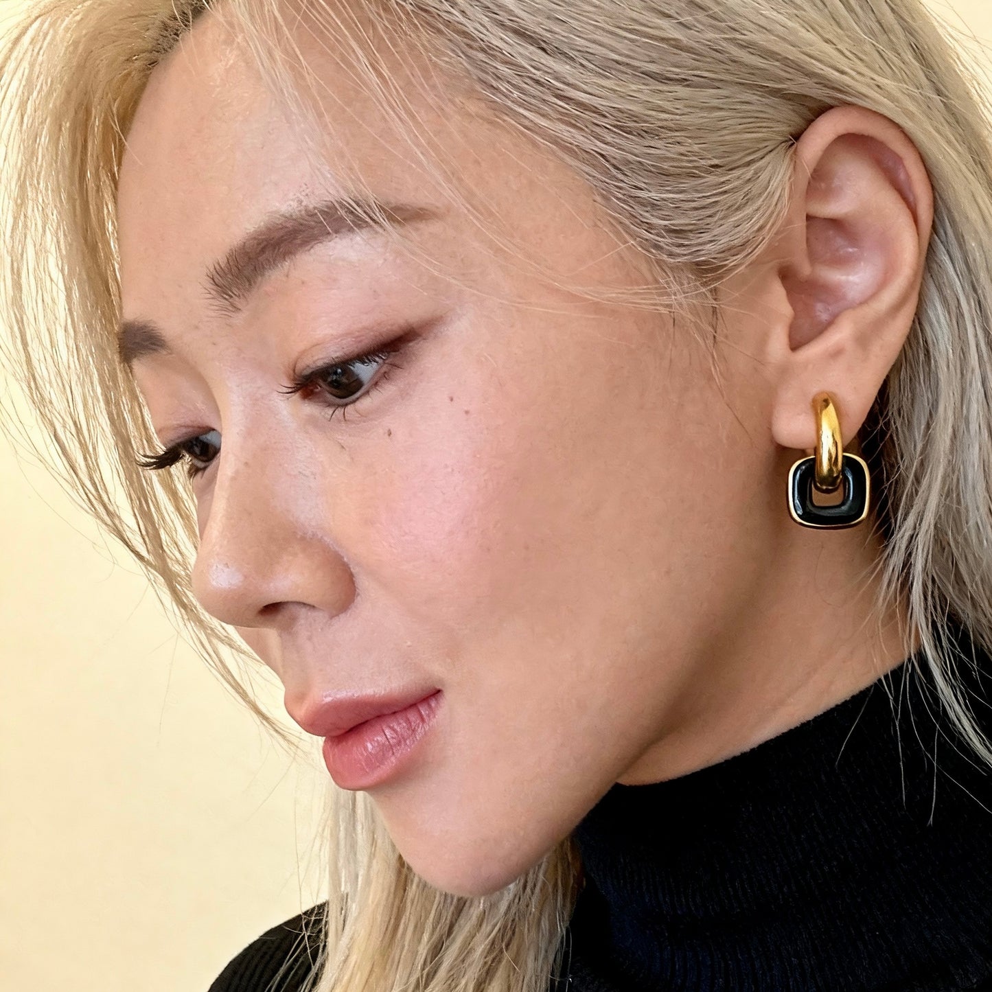 Gold & Black Linked Hoop Earrings