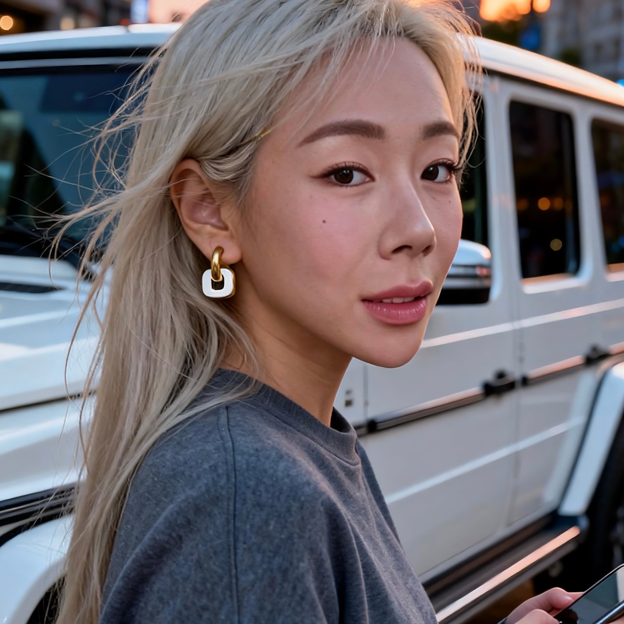 Gold & White Linked Hoop Earrings