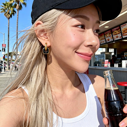 Gold & Black Linked Hoop Earrings