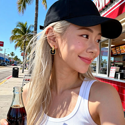 Gold & Black Linked Hoop Earrings