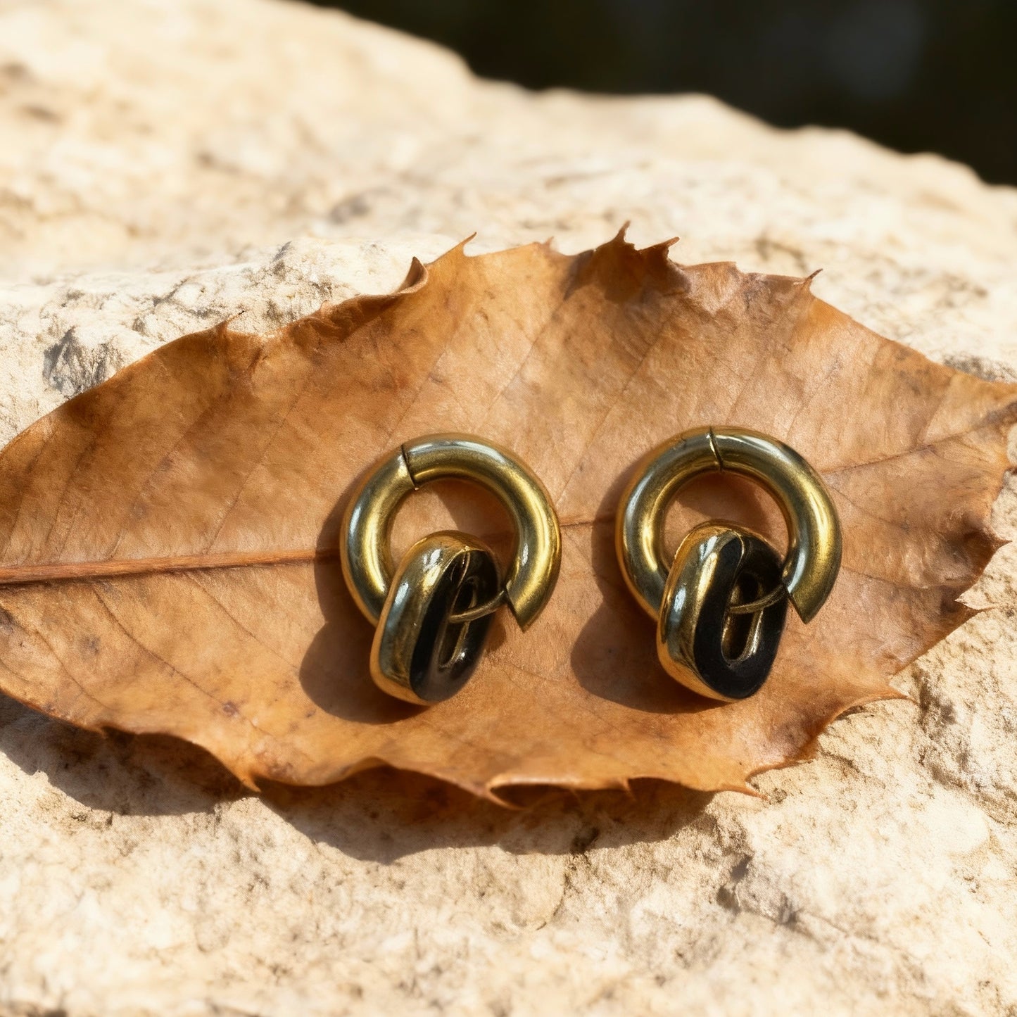 Gold & Black Linked Hoop Earrings
