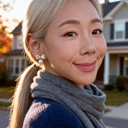 Pearl Bow Drop Earrings