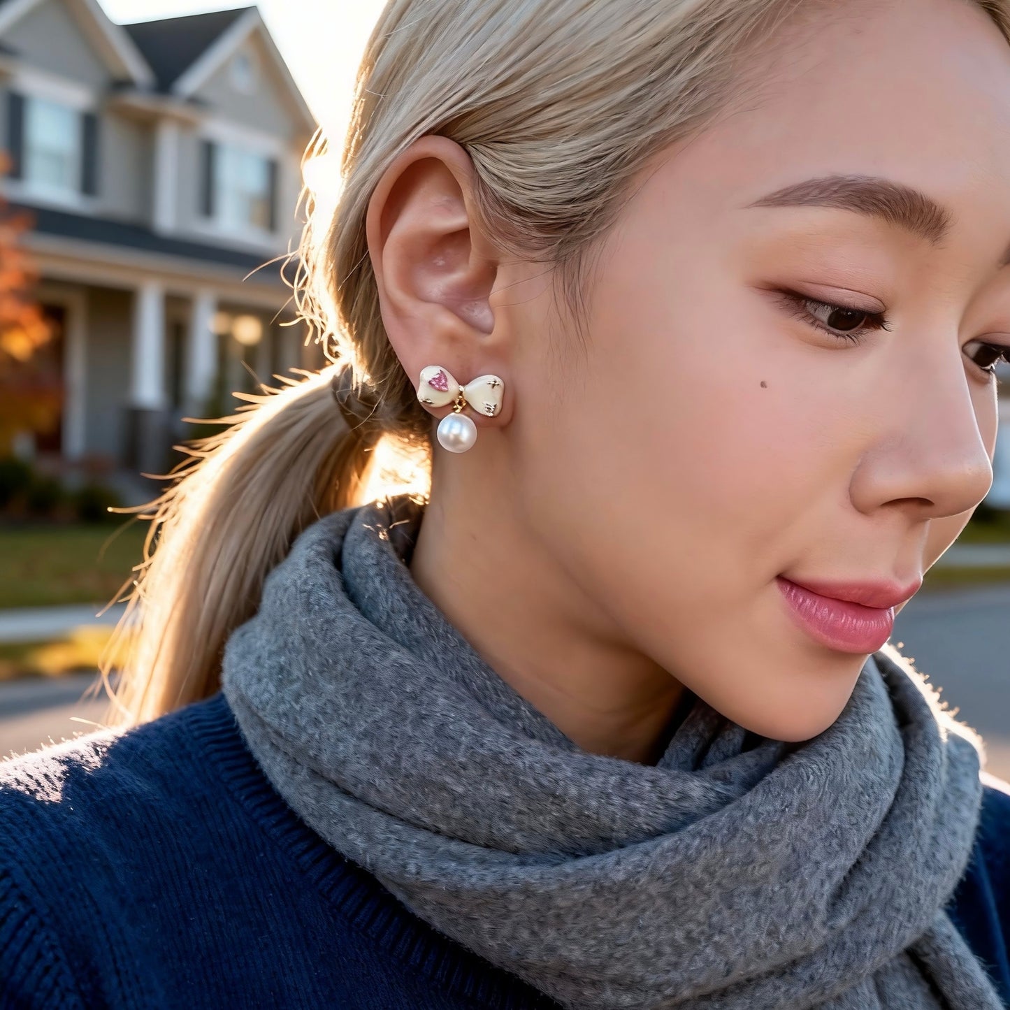 Pearl Bow Drop Earrings