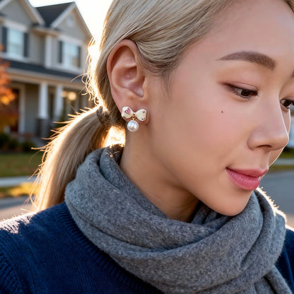 Pearl Bow Drop Earrings