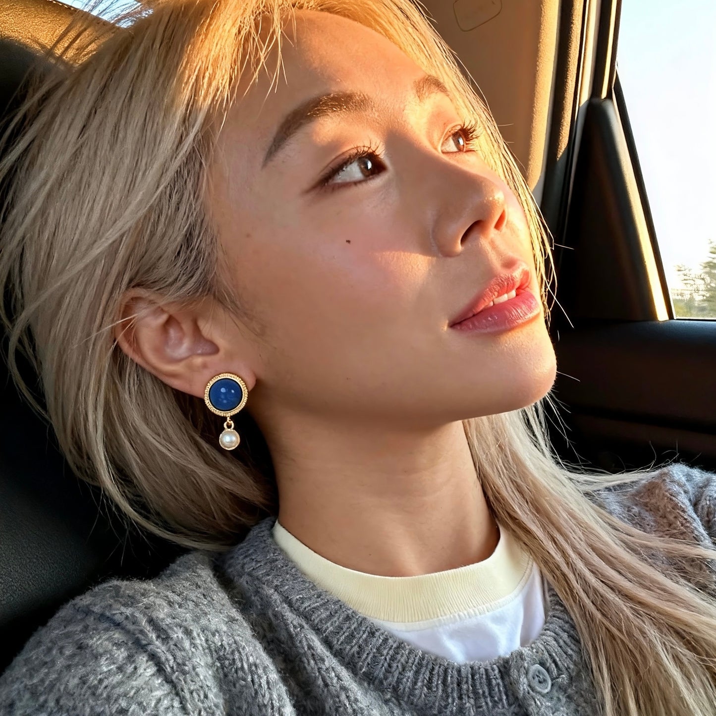 Blue Stone & Pearl Drop Earrings