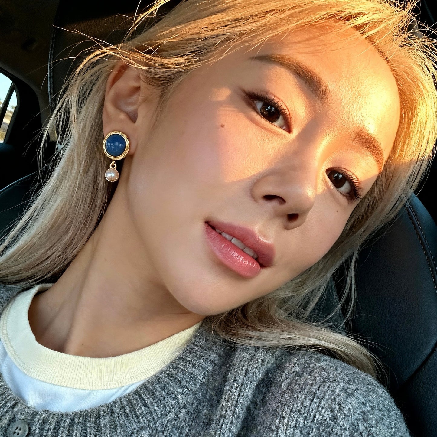 Blue Stone & Pearl Drop Earrings