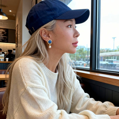 Blue Stone & Pearl Drop Earrings