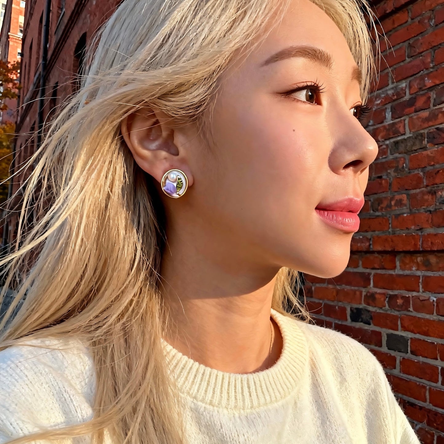 Lavender Blossom Pearl Earrings