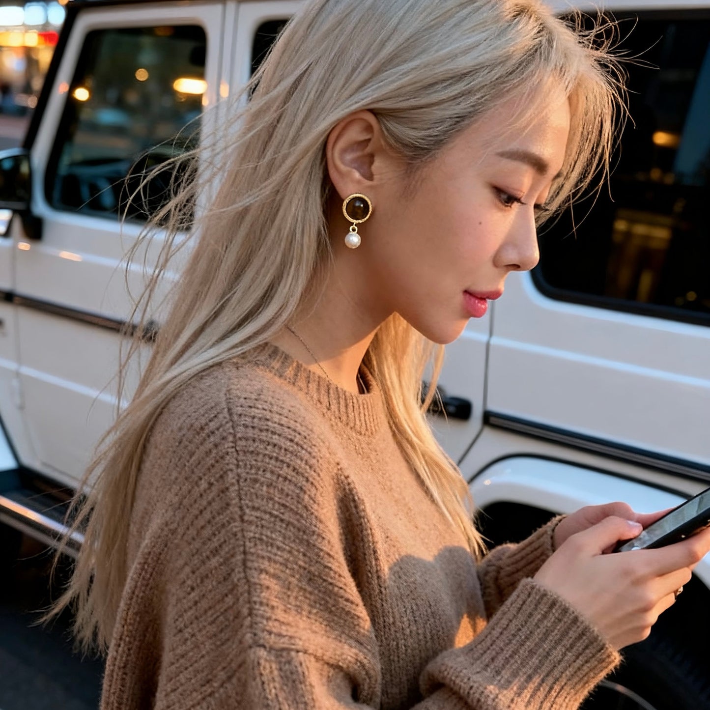 Vintage Tiger Eye & Pearl Drop Earrings
