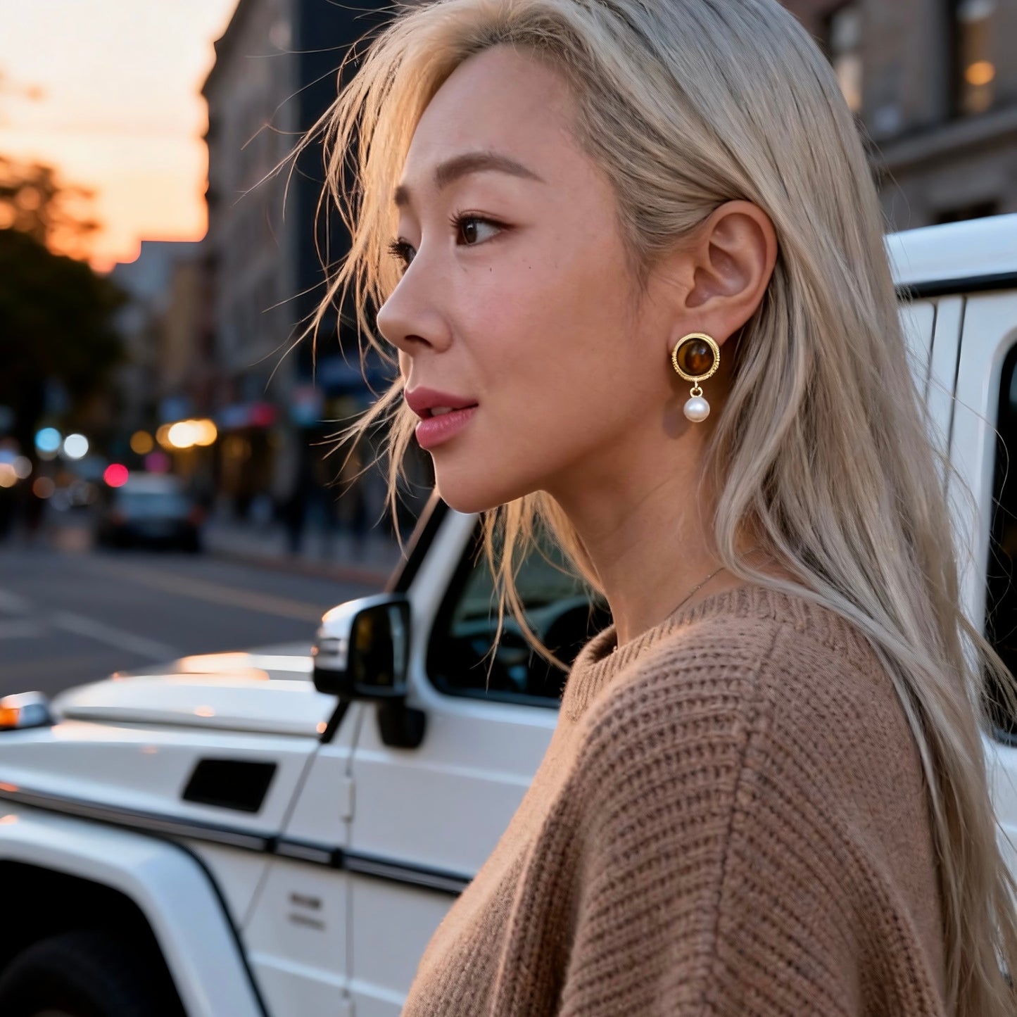 Vintage Tiger Eye & Pearl Drop Earrings