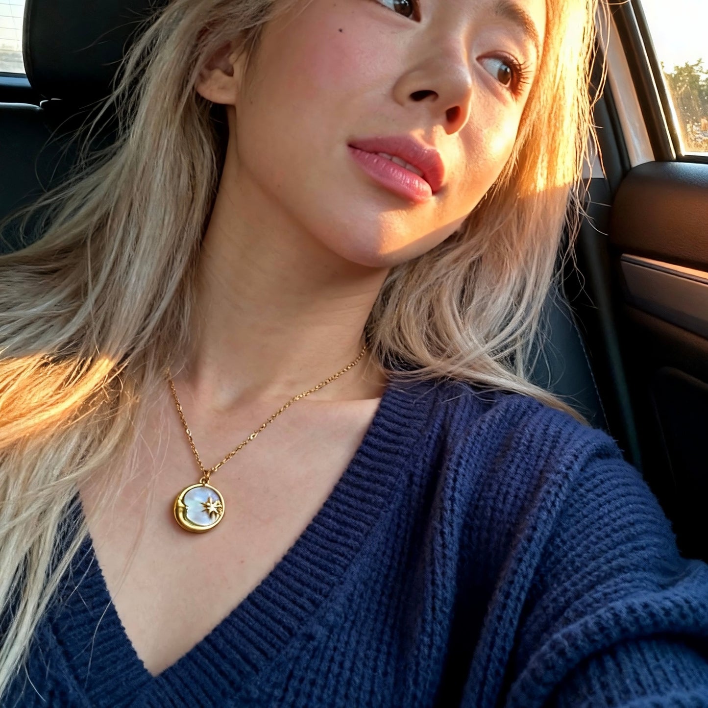 Sun & Moon Mother-of-Pearl Pendant Necklace