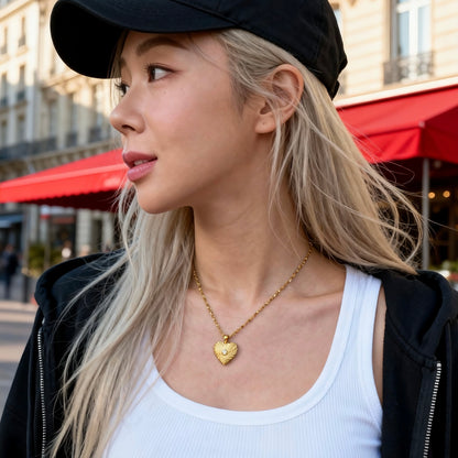 Gold Heart Textured Pendant Necklace