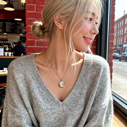 Sun & Moon Mother-of-Pearl Pendant Necklace