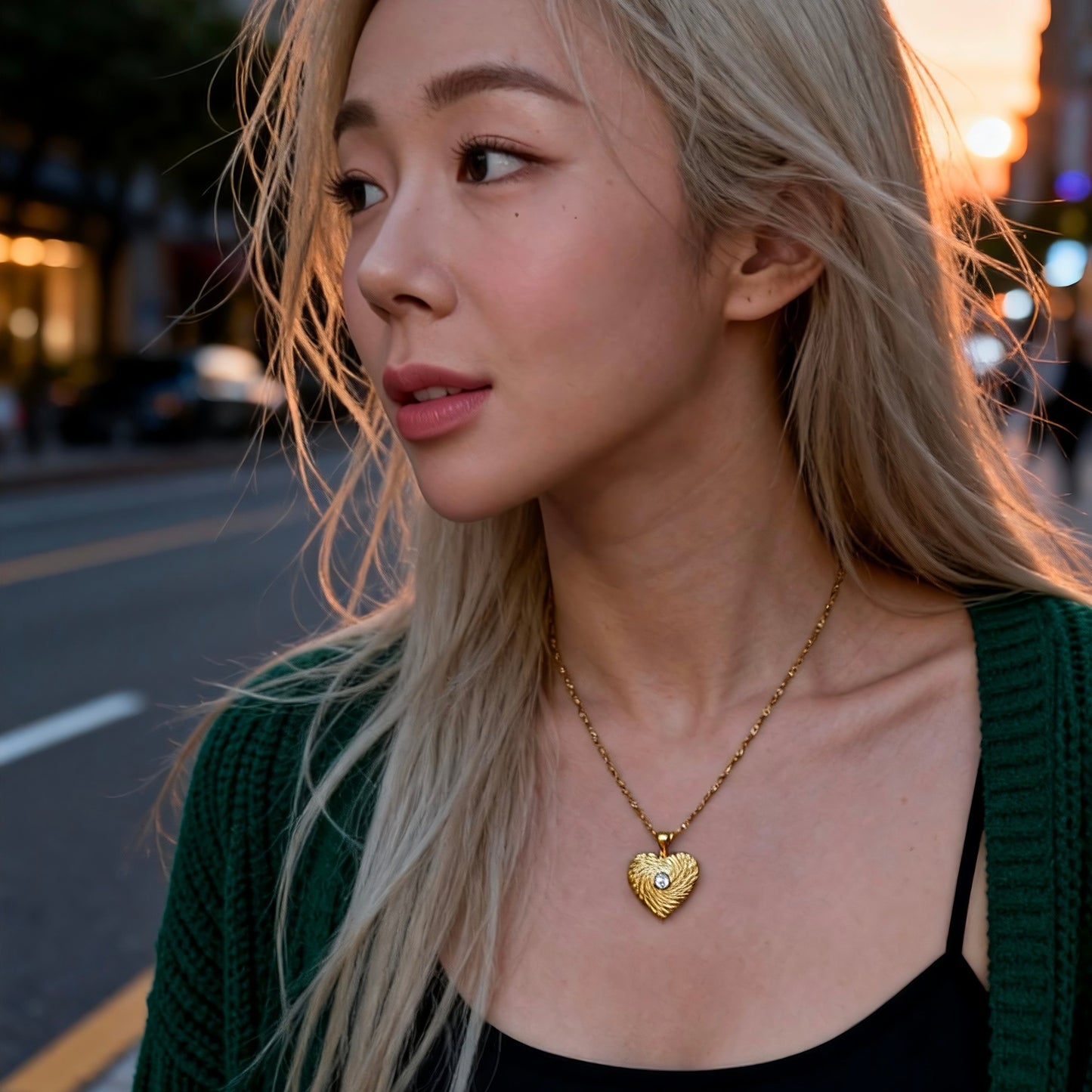 Gold Heart Textured Pendant Necklace