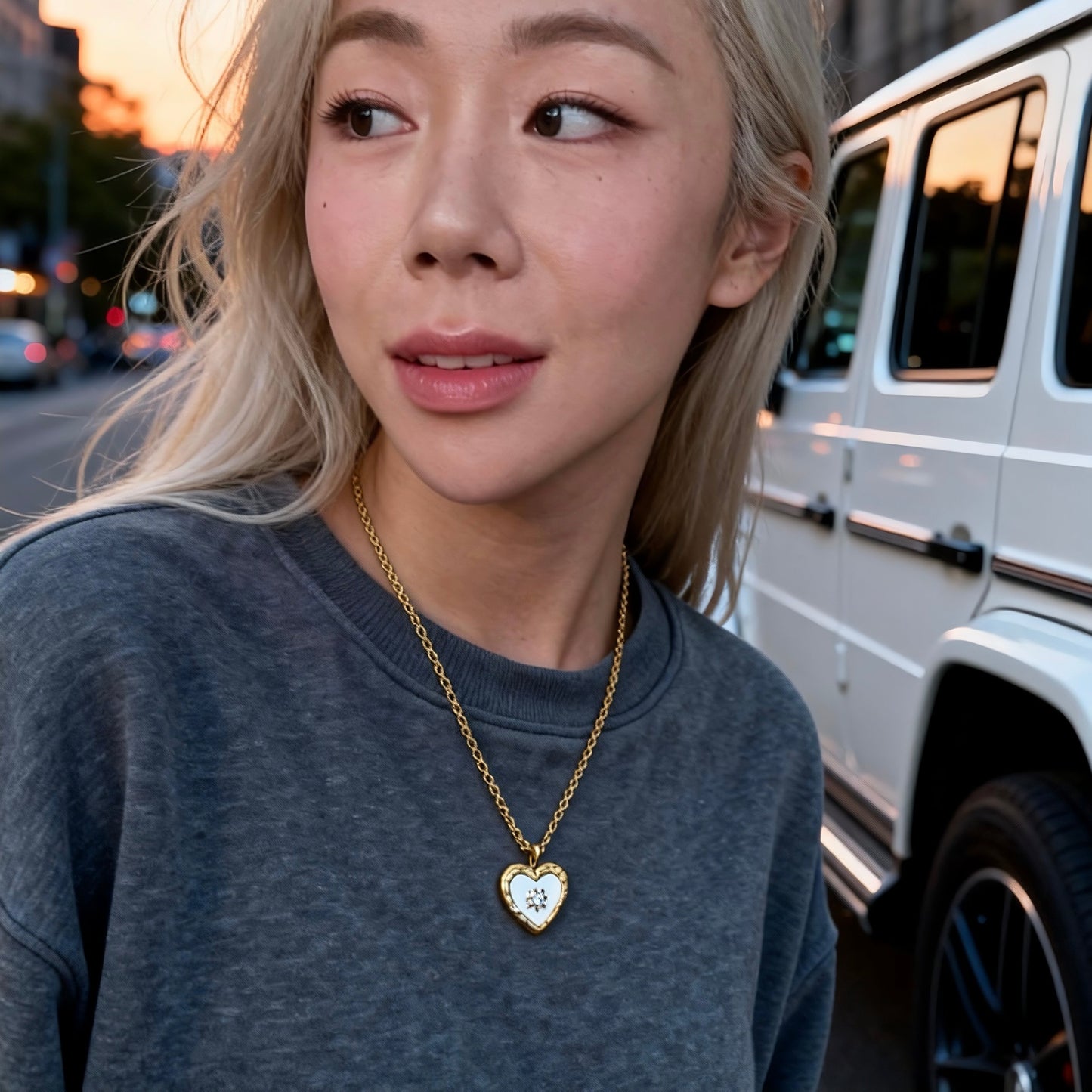 Gold Heart Sun Pendant Necklace