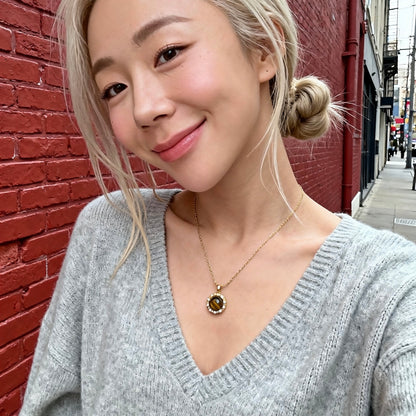 Tiger Eye Crystal Halo Pendant Necklace