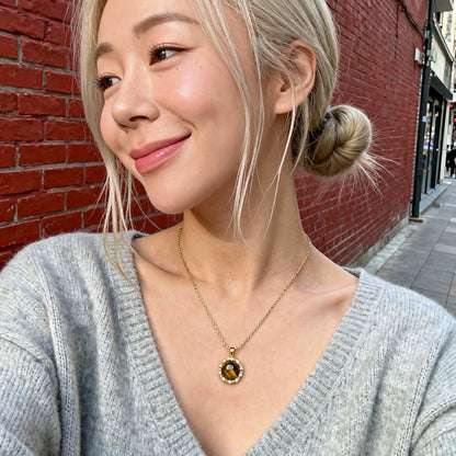 Tiger Eye Crystal Halo Pendant Necklace