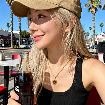 Vintage Floral Tiger Eye Pendant Necklace