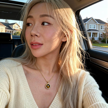 Tiger Eye Crystal Halo Pendant Necklace