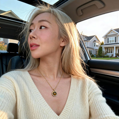 Tiger Eye Crystal Halo Pendant Necklace