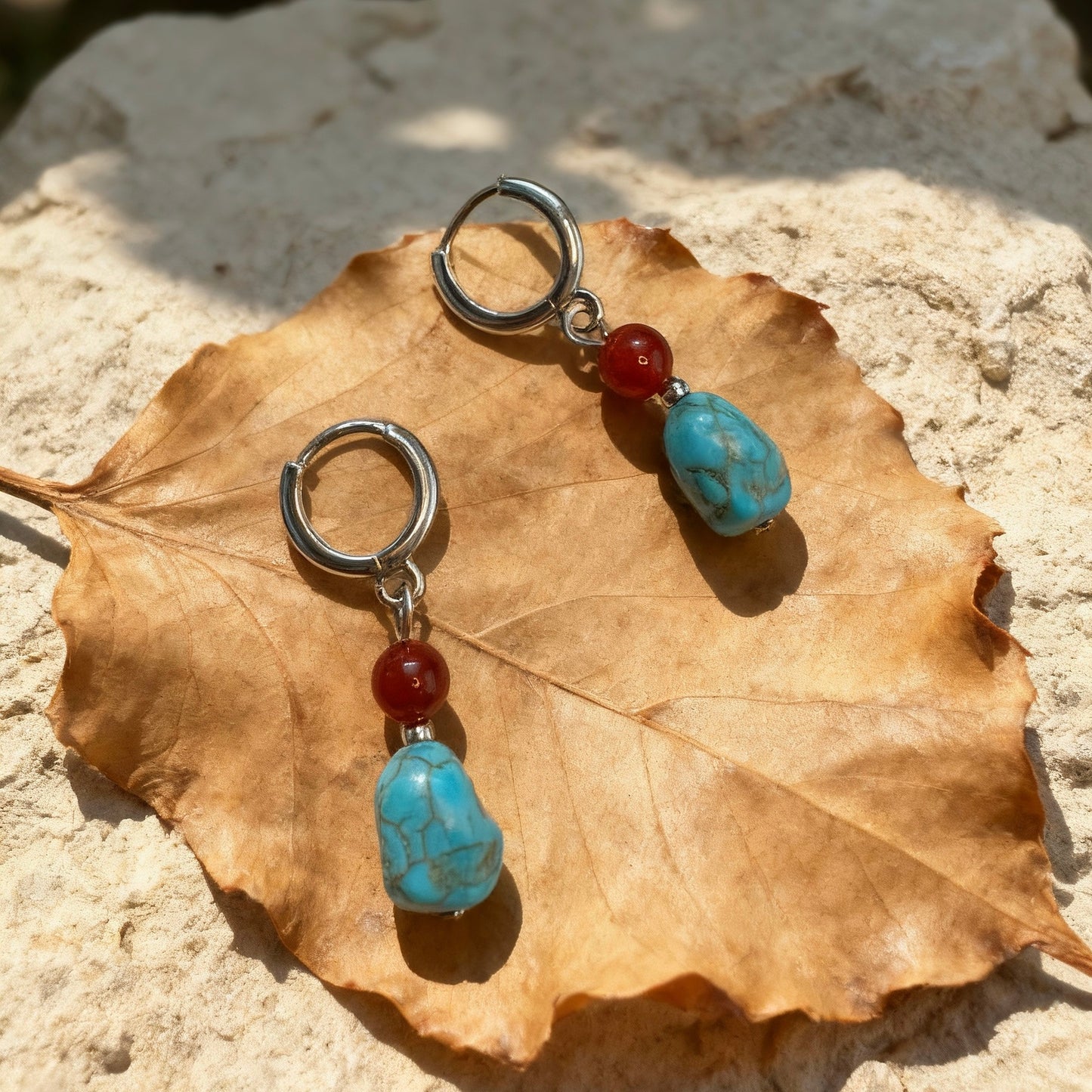 Turquoise Drop Hoop Earrings