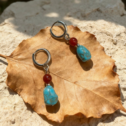 Turquoise Drop Hoop Earrings
