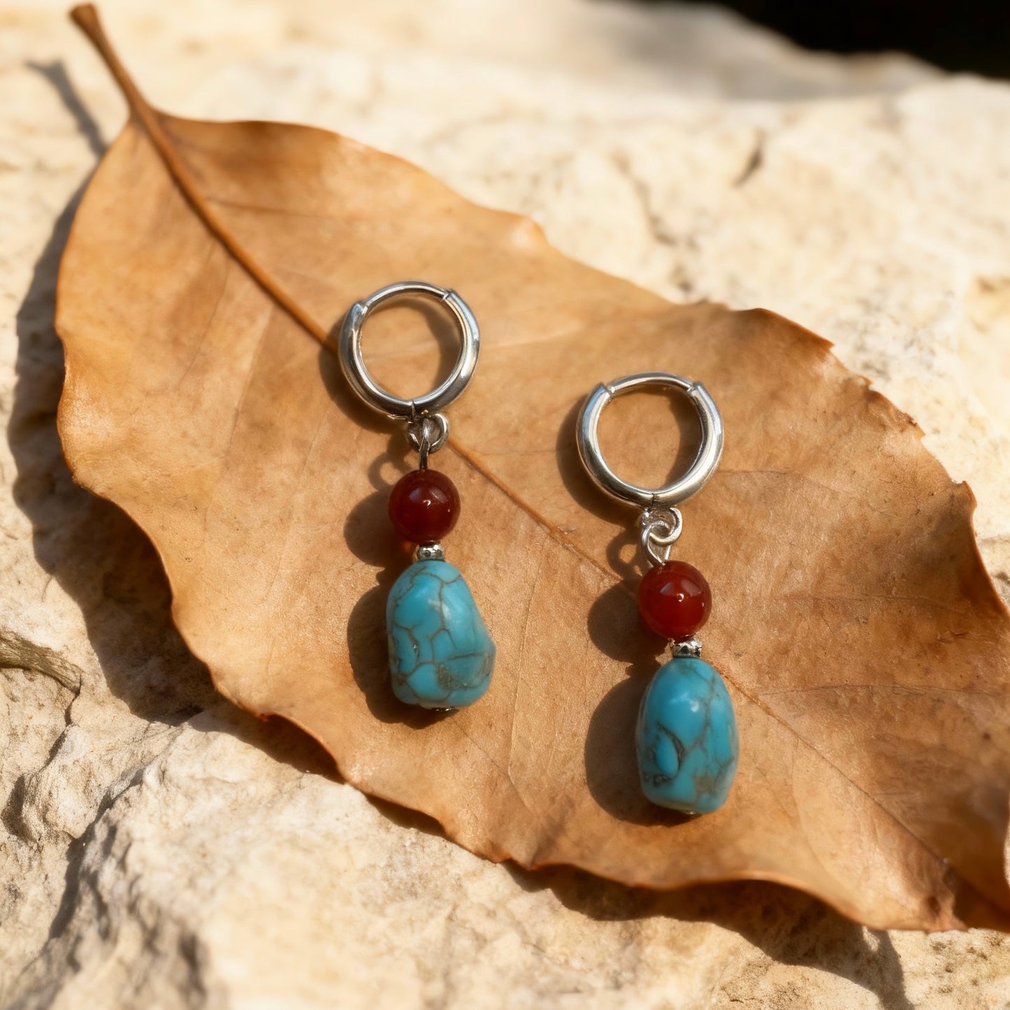 Turquoise Drop Hoop Earrings