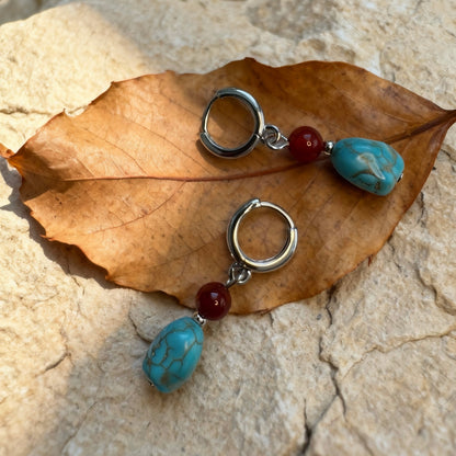 Turquoise Drop Hoop Earrings
