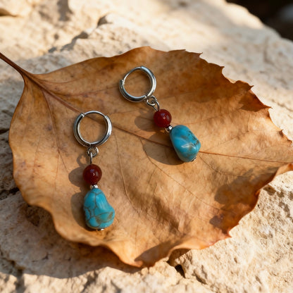 Turquoise Drop Hoop Earrings