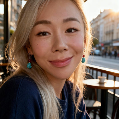 Turquoise Drop Hoop Earrings